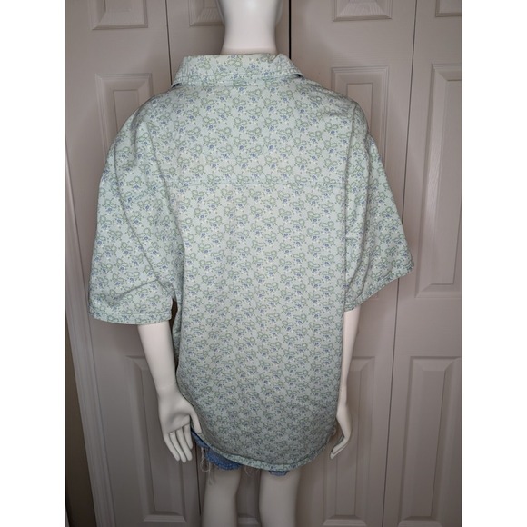 Cherokee Plus Shirt Women's 22W Floral Camp Style Button Short Sleeve Green - Picture 3 of 5